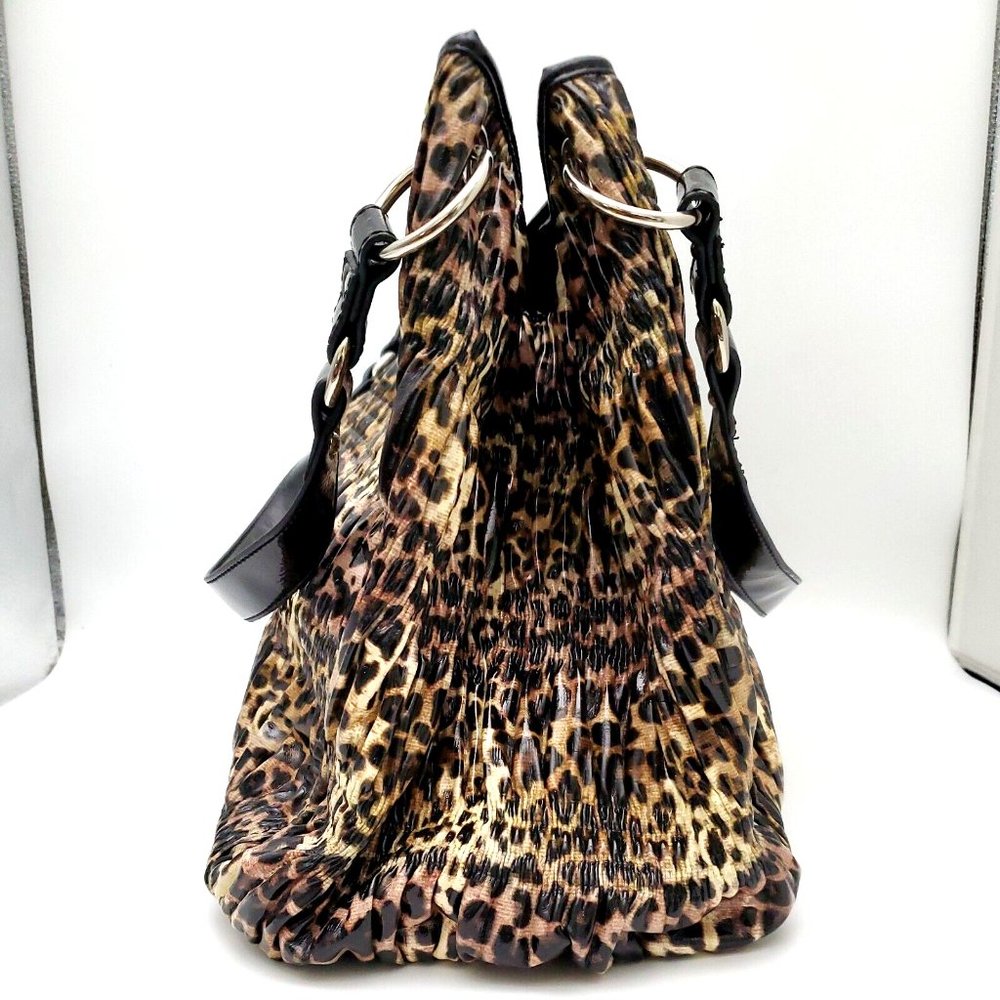 Nine West Wide Leopard / Cheetah Print Patent Faux Leather Purse Black Bottom - Picture 5 of 12